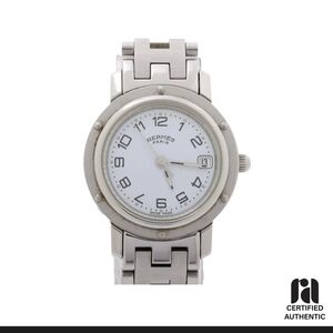 Hermès Silver Watch with White Dial